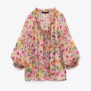Zara Metallic Thread Floral Blouse